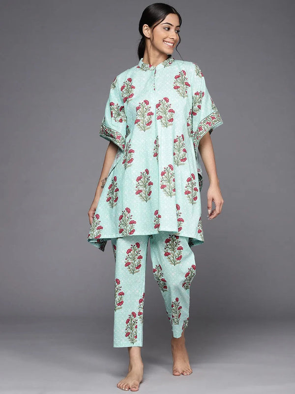 Blue Printed Cotton Night Suit - Jashvi