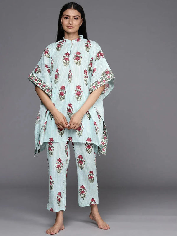 Blue Printed Cotton Kurta Set - Jashvi