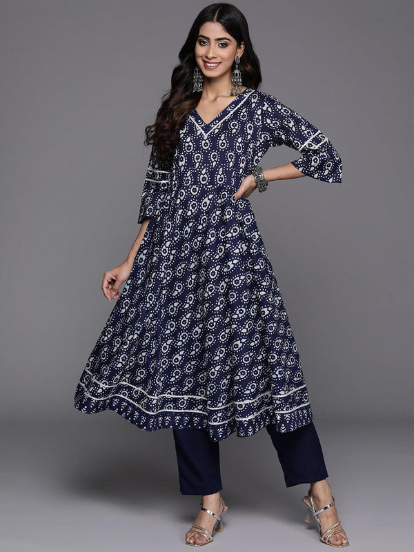 Blue Printed Cotton Anarkali Kurta - Jashvi