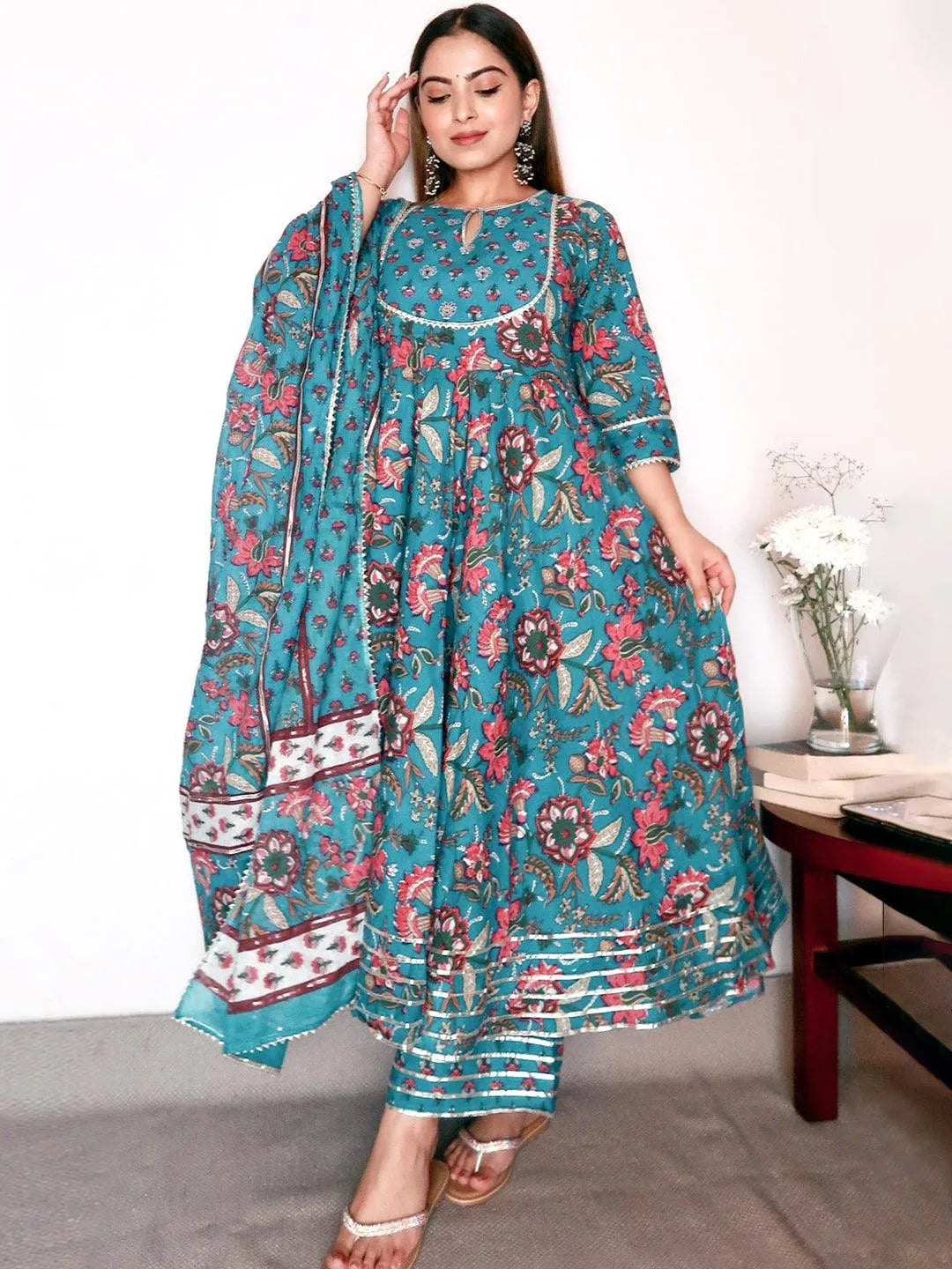 Blue Printed Cotton Suit Set - Jashvi