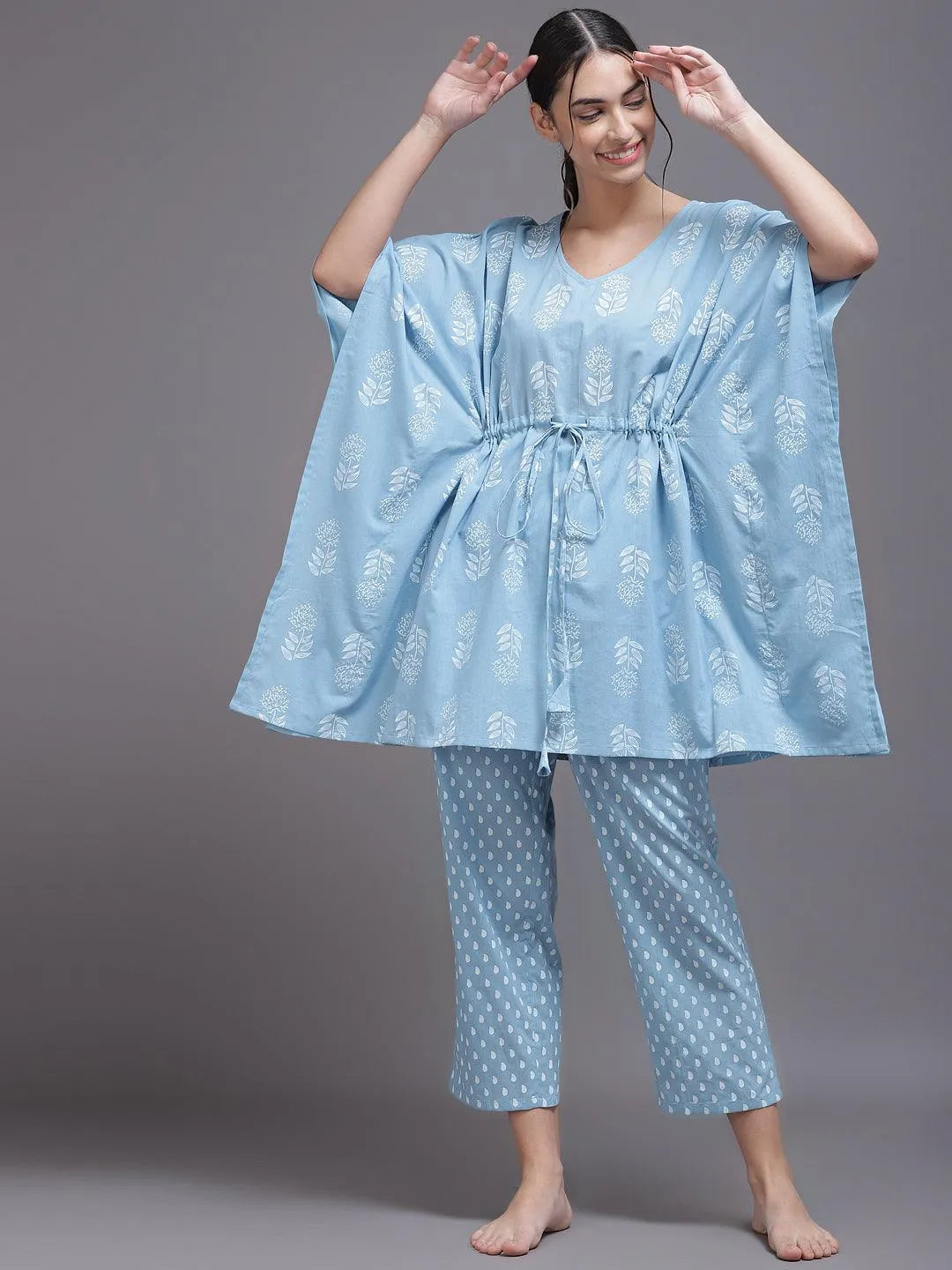 Blue Printed Cotton Night Suit - Jashvi