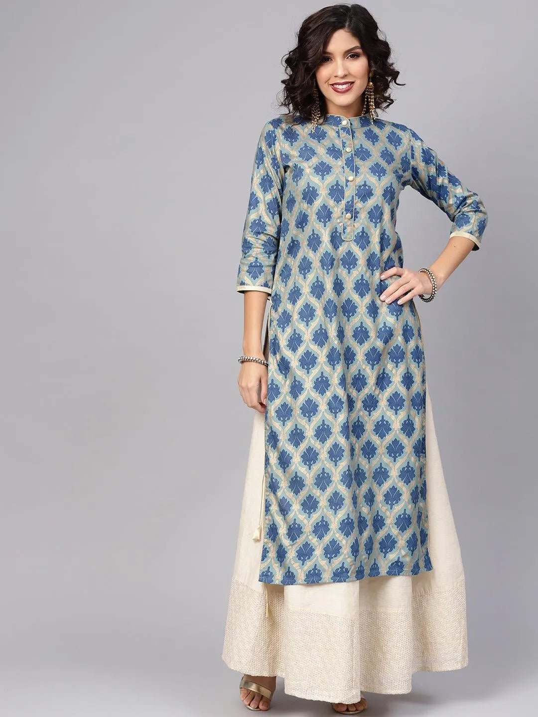 Blue Printed Cotton Kurta - Jashvi