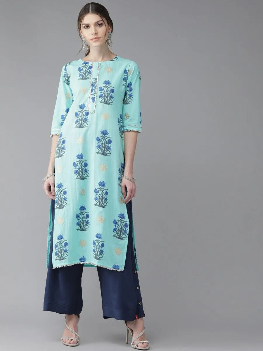 Blue Printed Cotton Kurta - Jashvi