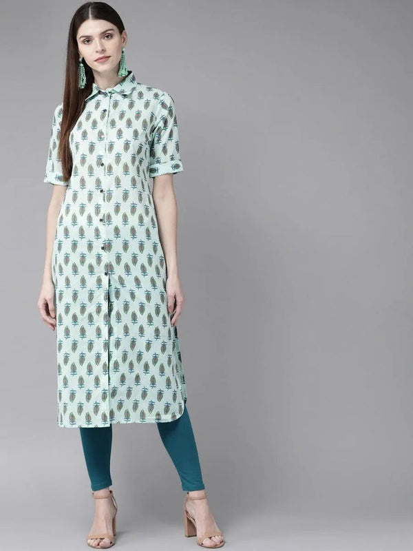 Blue Printed Cotton Kurta - Jashvi