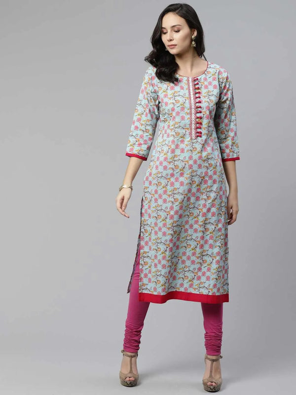 Blue Printed Cotton Kurta - Jashvi