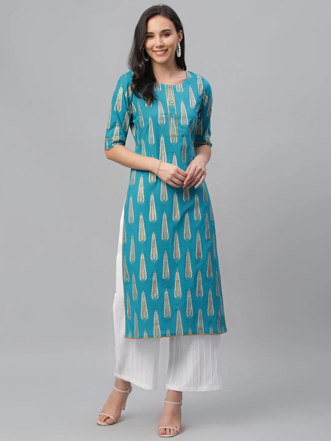 Blue Printed Cotton Kurta - Jashvi