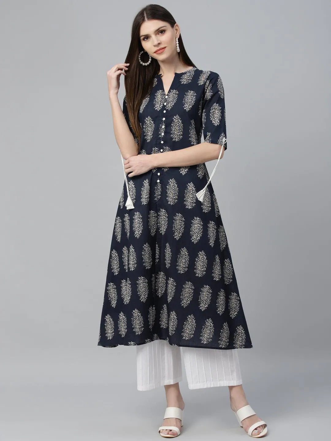 Blue Printed Cotton Kurta - Jashvi