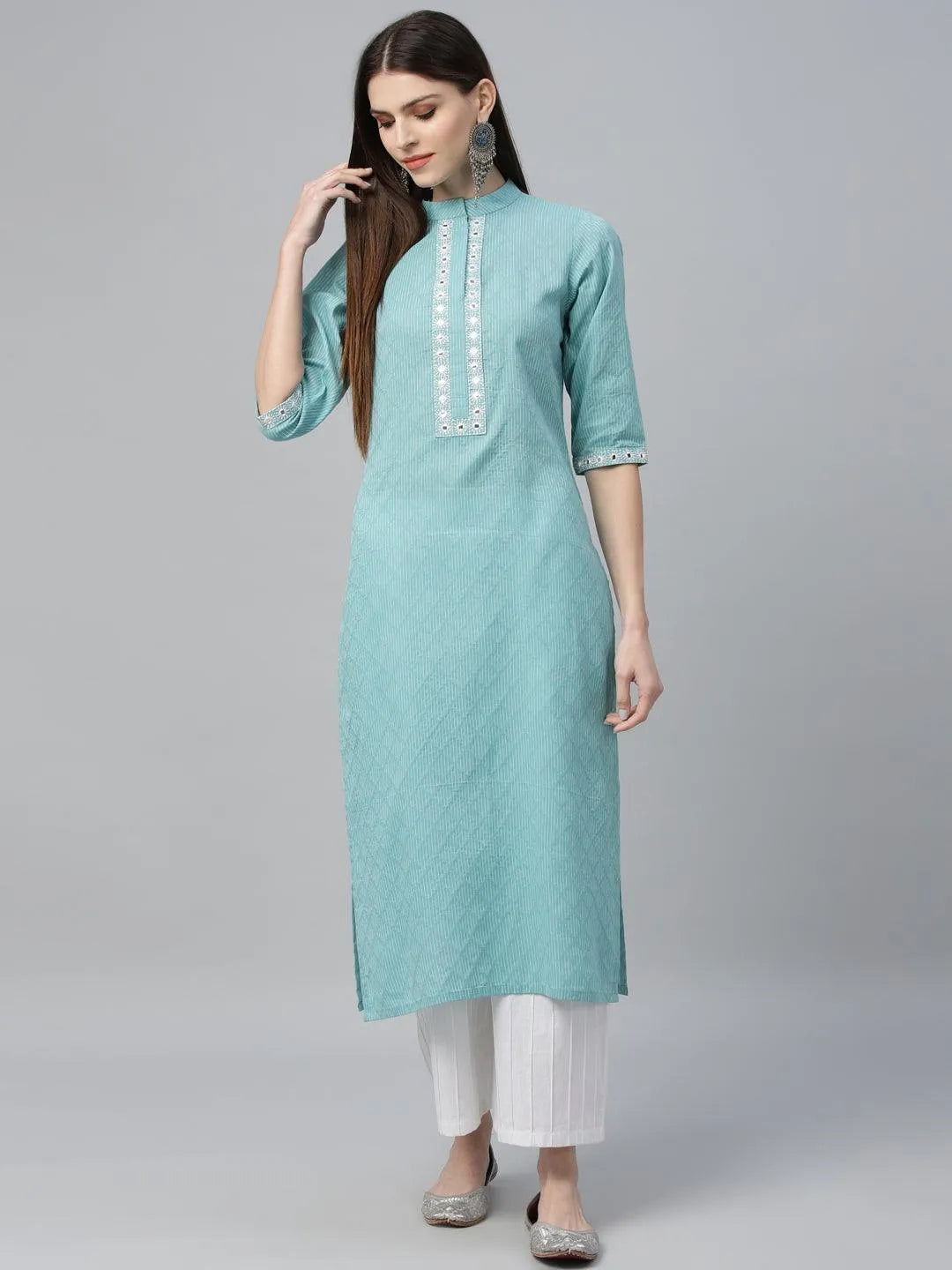 Blue Printed Cotton Kurta - Jashvi