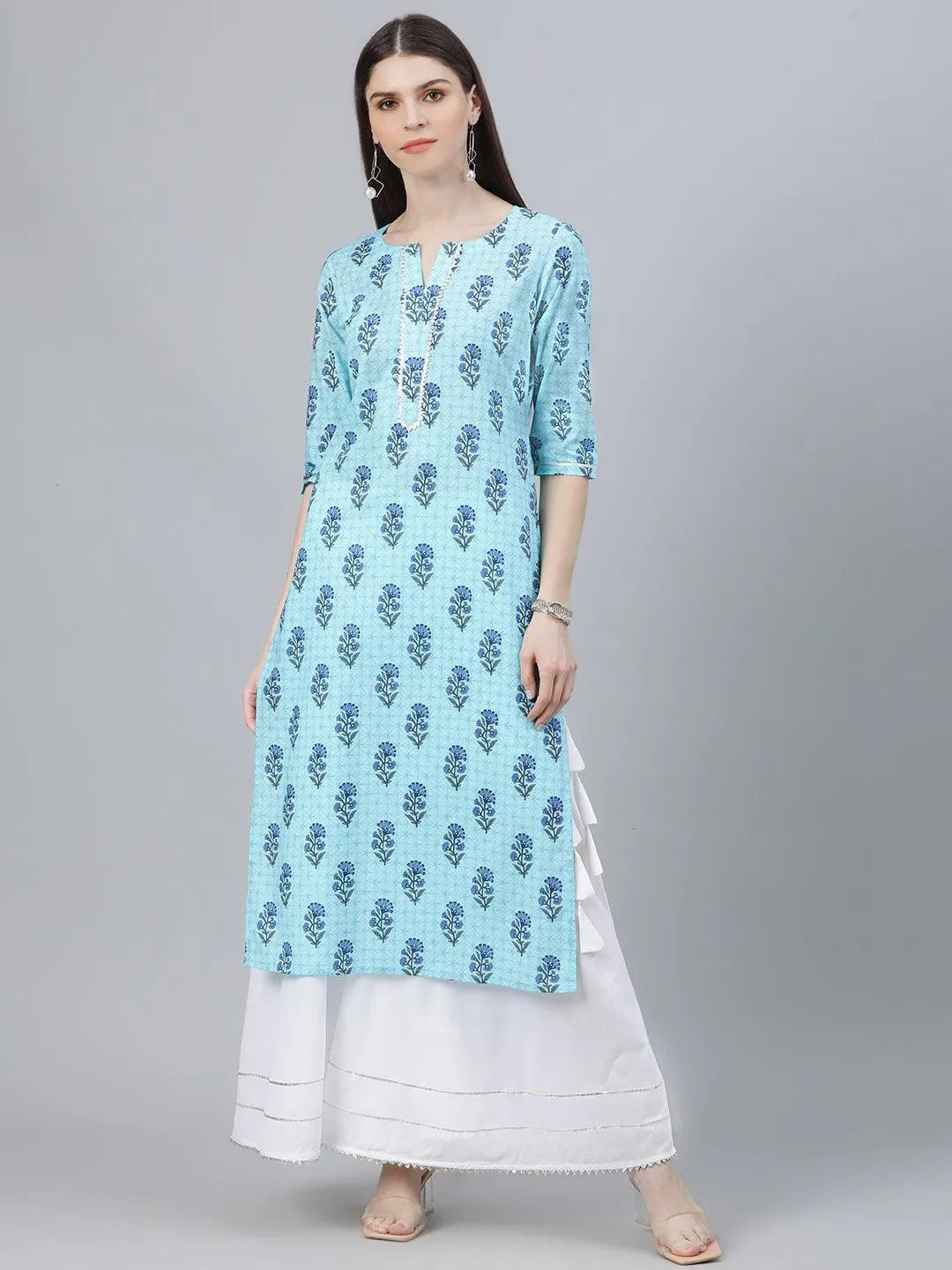 Blue Printed Cotton Kurta - Jashvi