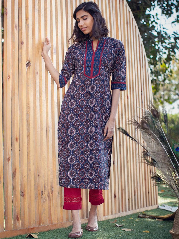 Blue Printed Cotton Kurta - Jashvi