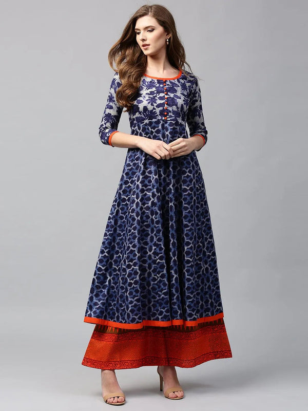 Blue Printed Cotton Kurta - Jashvi