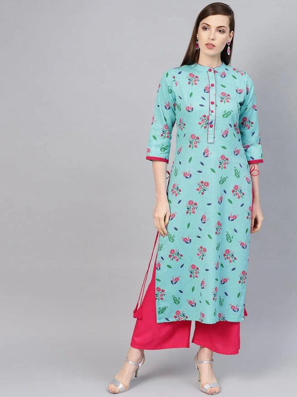 Blue Printed Cotton Kurta - Jashvi