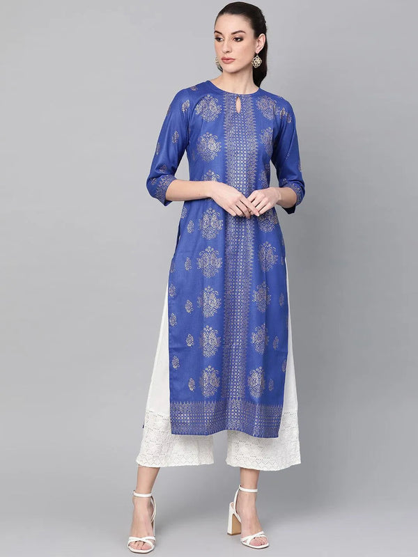 Blue Printed Cotton Kurta - Jashvi