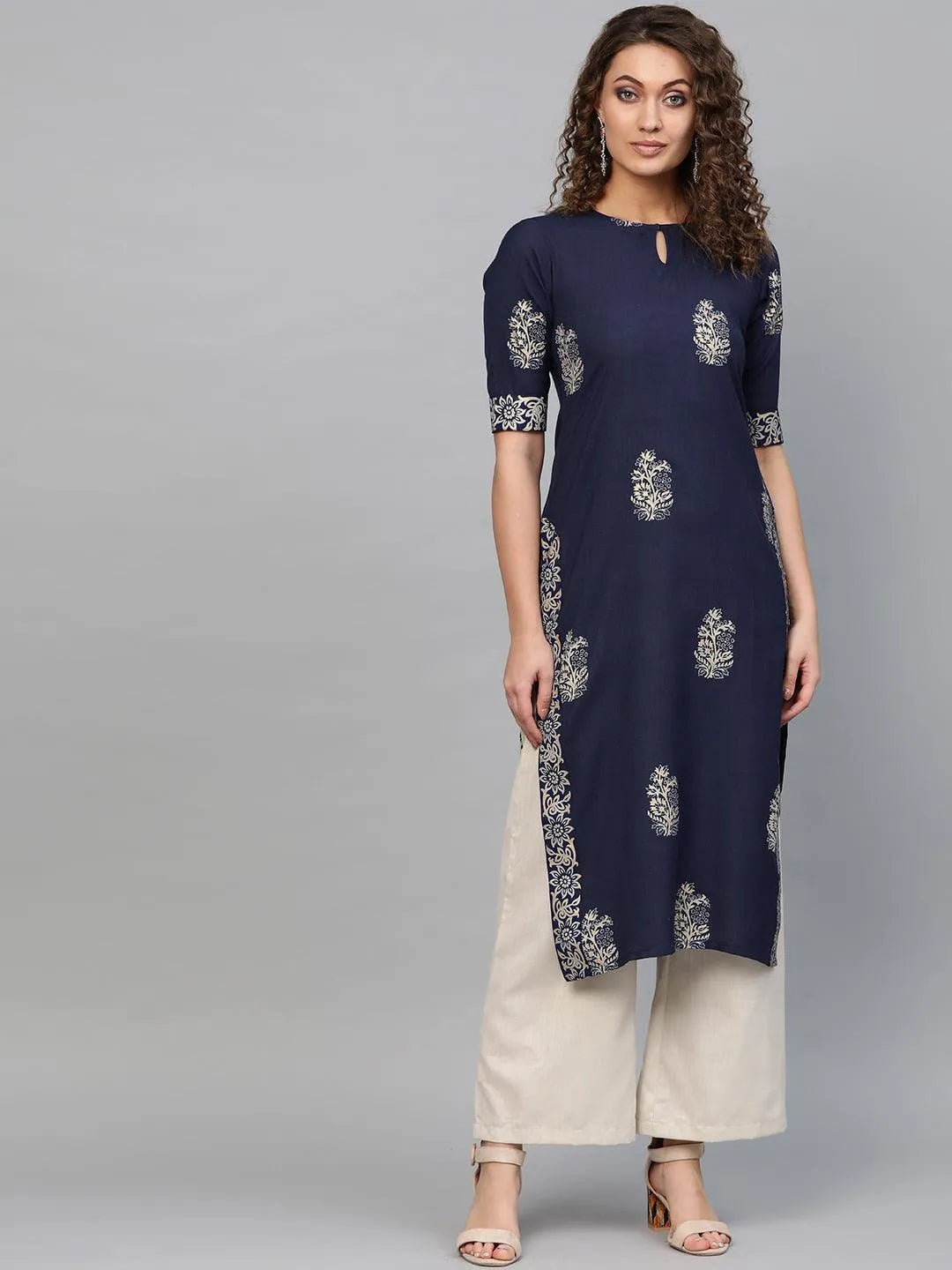 Blue Printed Cotton Kurta - Jashvi