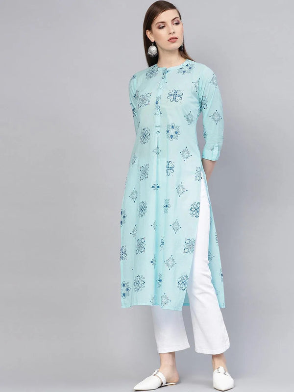 Blue Printed Cotton Kurta - Jashvi