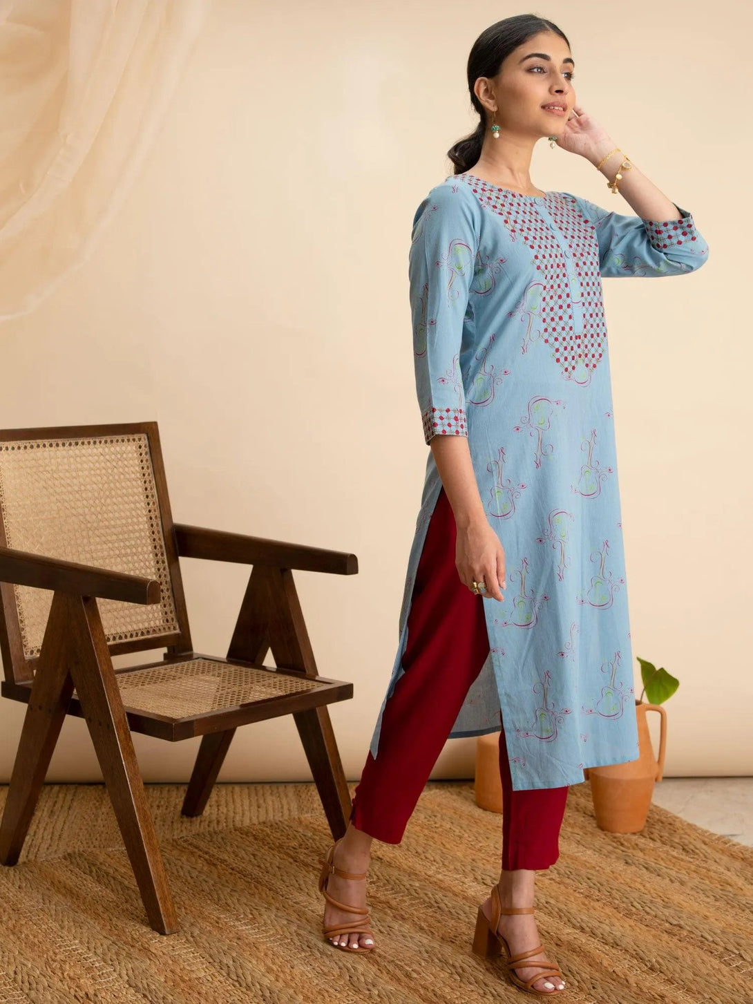 Blue Printed Cotton Kurta - Jashvi