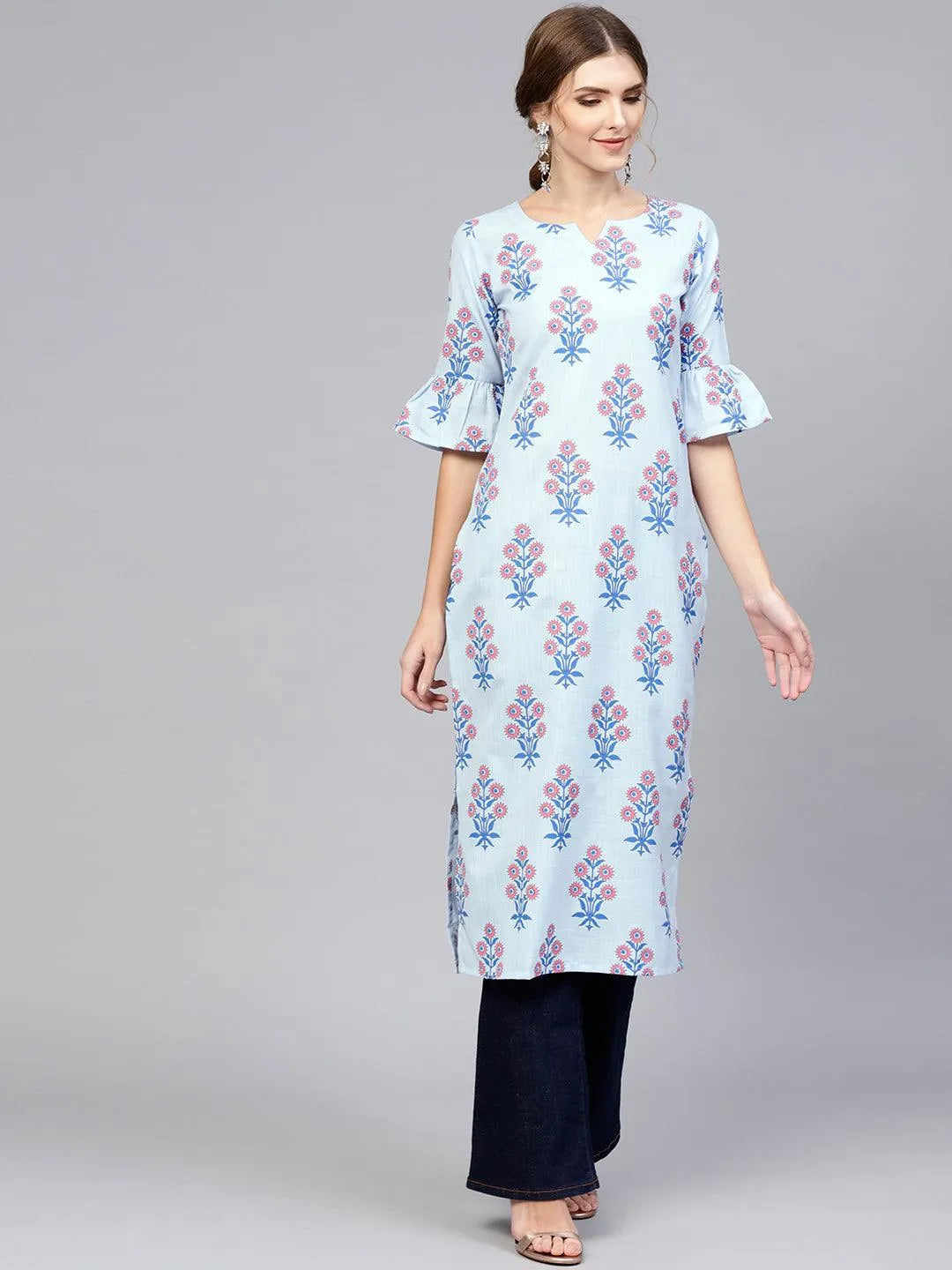 Blue Printed Cotton Kurta - Jashvi