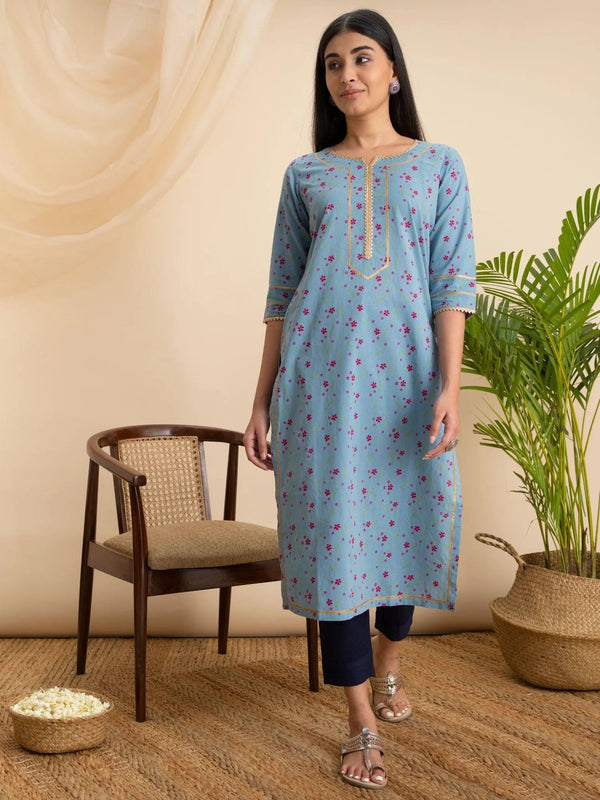 Blue Printed Cotton Kurta - Jashvi