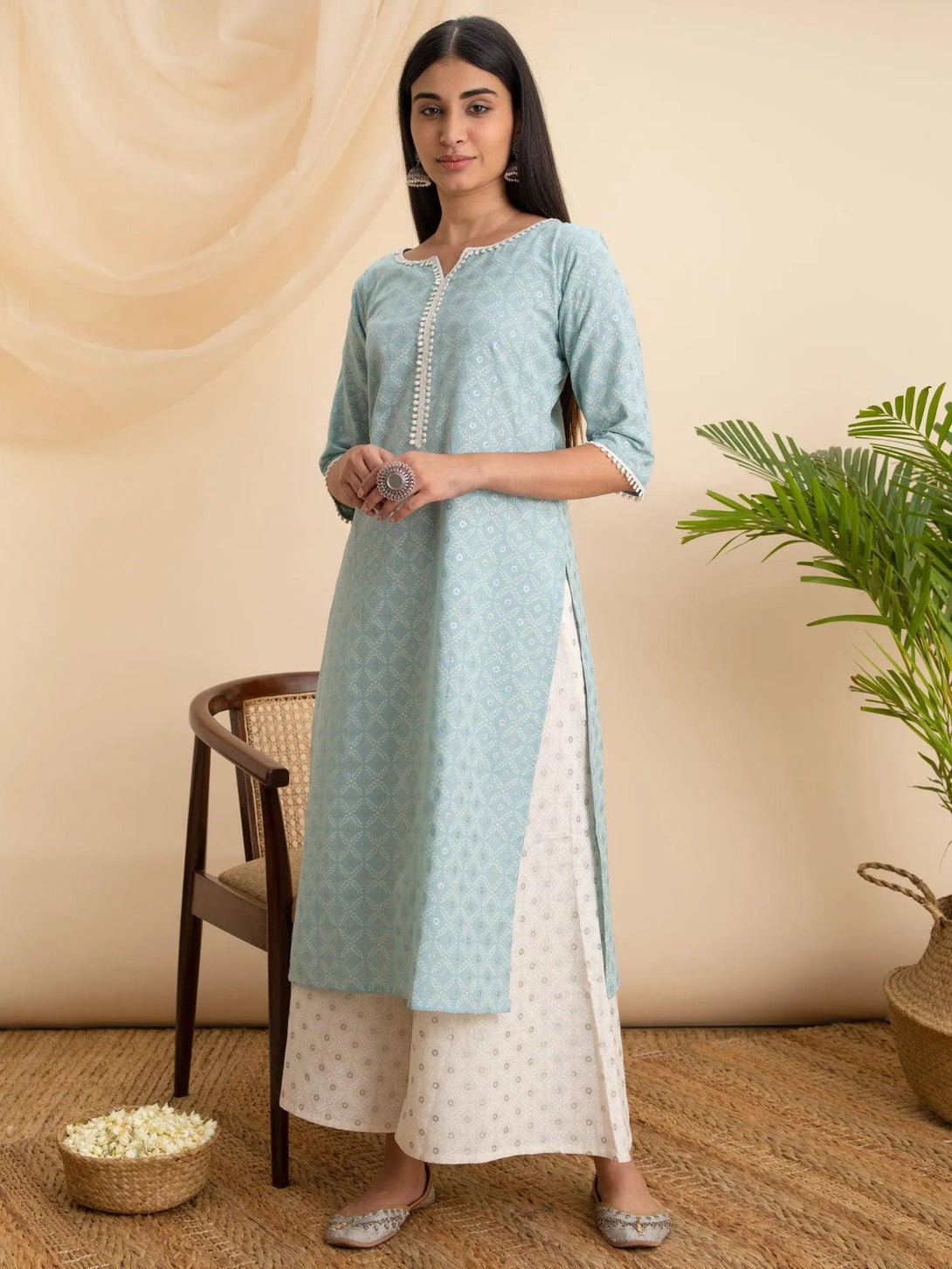 Blue Printed Cotton Kurta - Jashvi