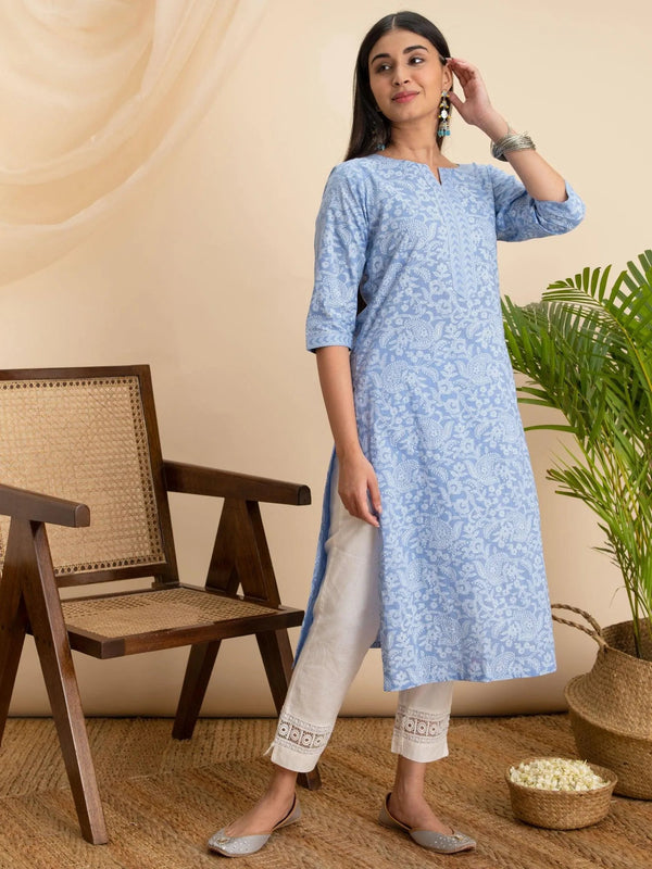 Blue Printed Cotton Kurta - Jashvi