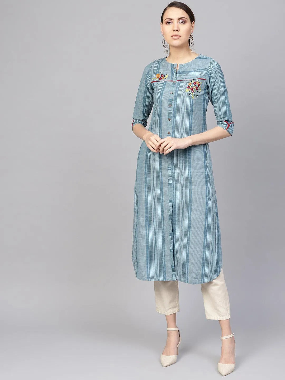 Blue Printed Cotton Kurta - Jashvi