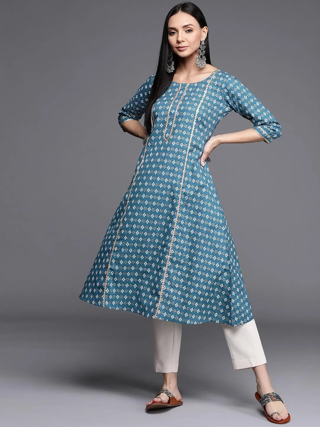 Blue Printed Cotton Kurta - Jashvi