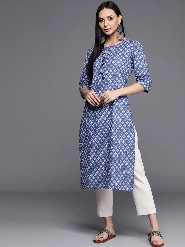 Blue Printed Cotton Kurta - Jashvi