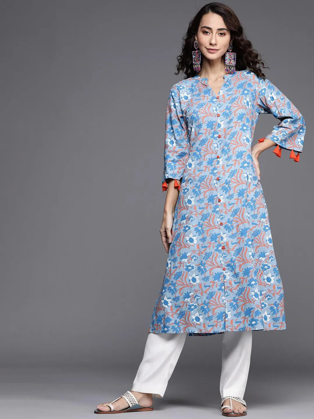 Blue Printed Cotton Kurta - Jashvi