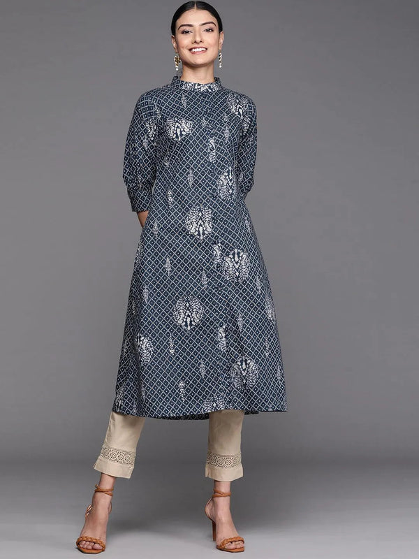 Blue Printed Cotton Kurta - Jashvi