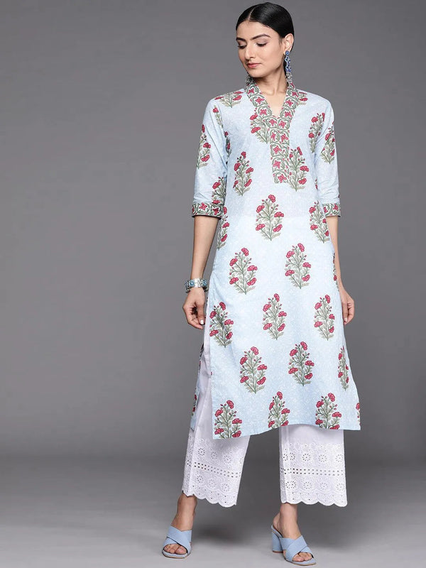 Blue Printed Cotton Kurta - Jashvi