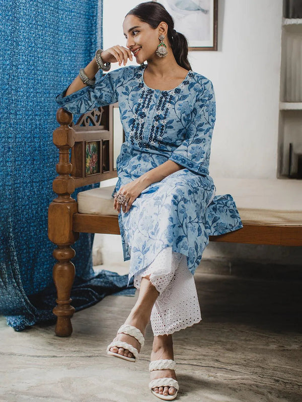 Blue Printed Cotton Kurta - Jashvi