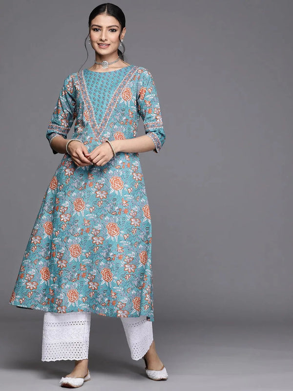 Blue Printed Cotton Kurta - Jashvi