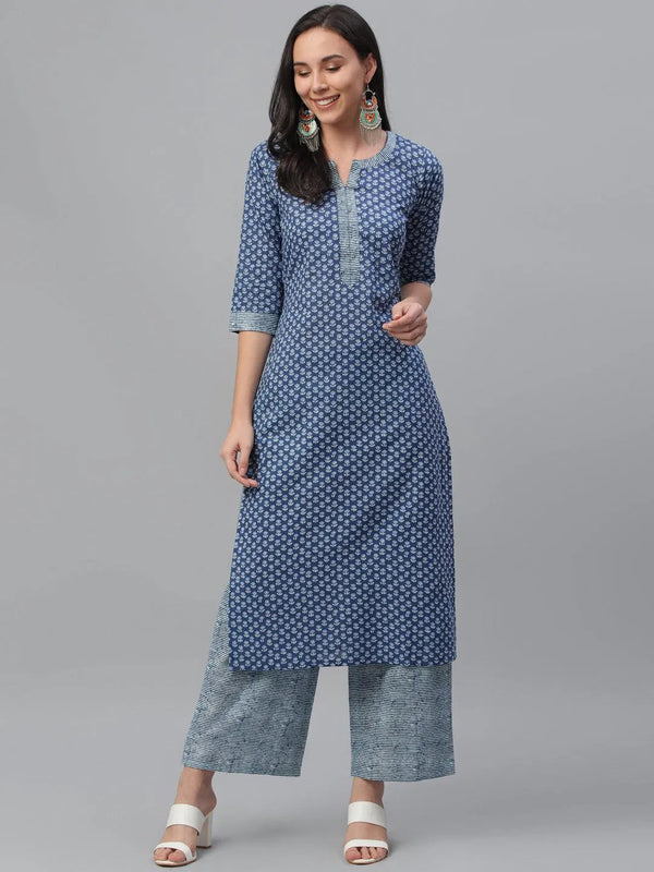 Blue Printed Cotton Kurta - Jashvi