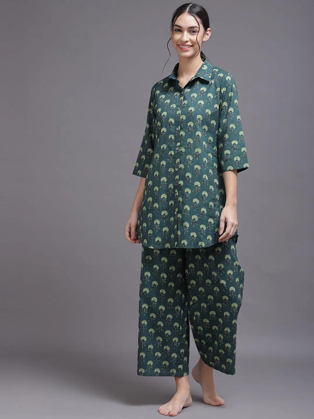 Blue Printed Cotton Night Suit - Jashvi