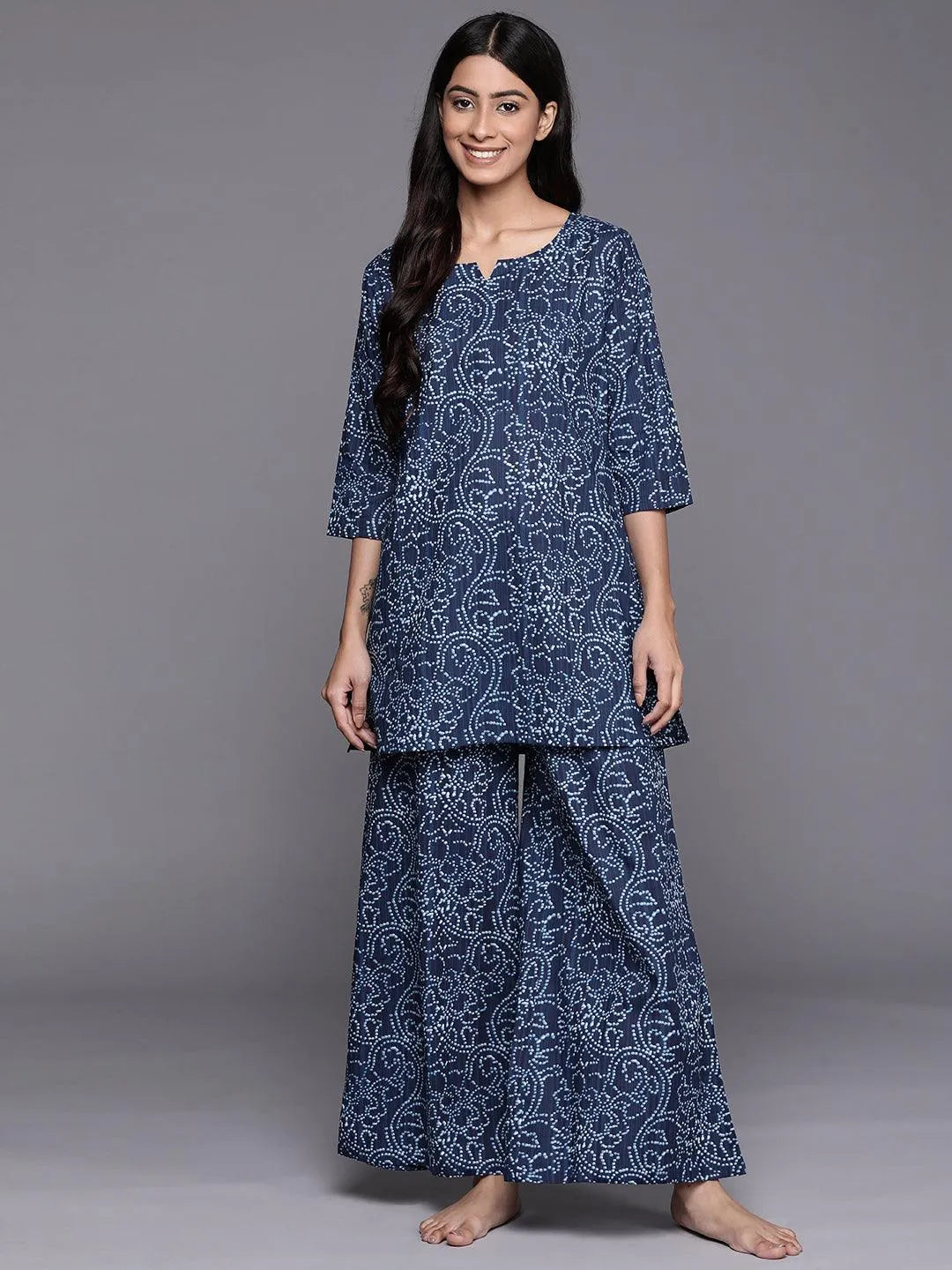 Blue Printed Cotton Night Suit - Jashvi