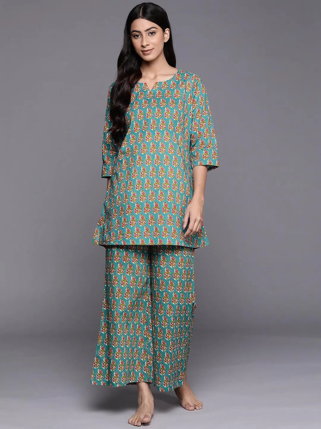 Blue Printed Cotton Night Suit - Jashvi