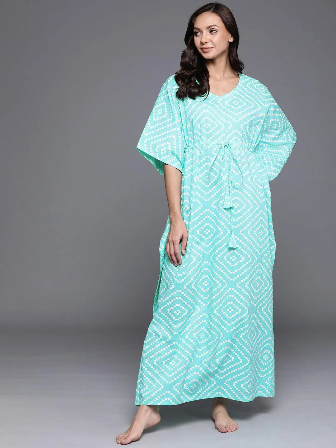 Blue Printed Cotton Nightdress - Jashvi