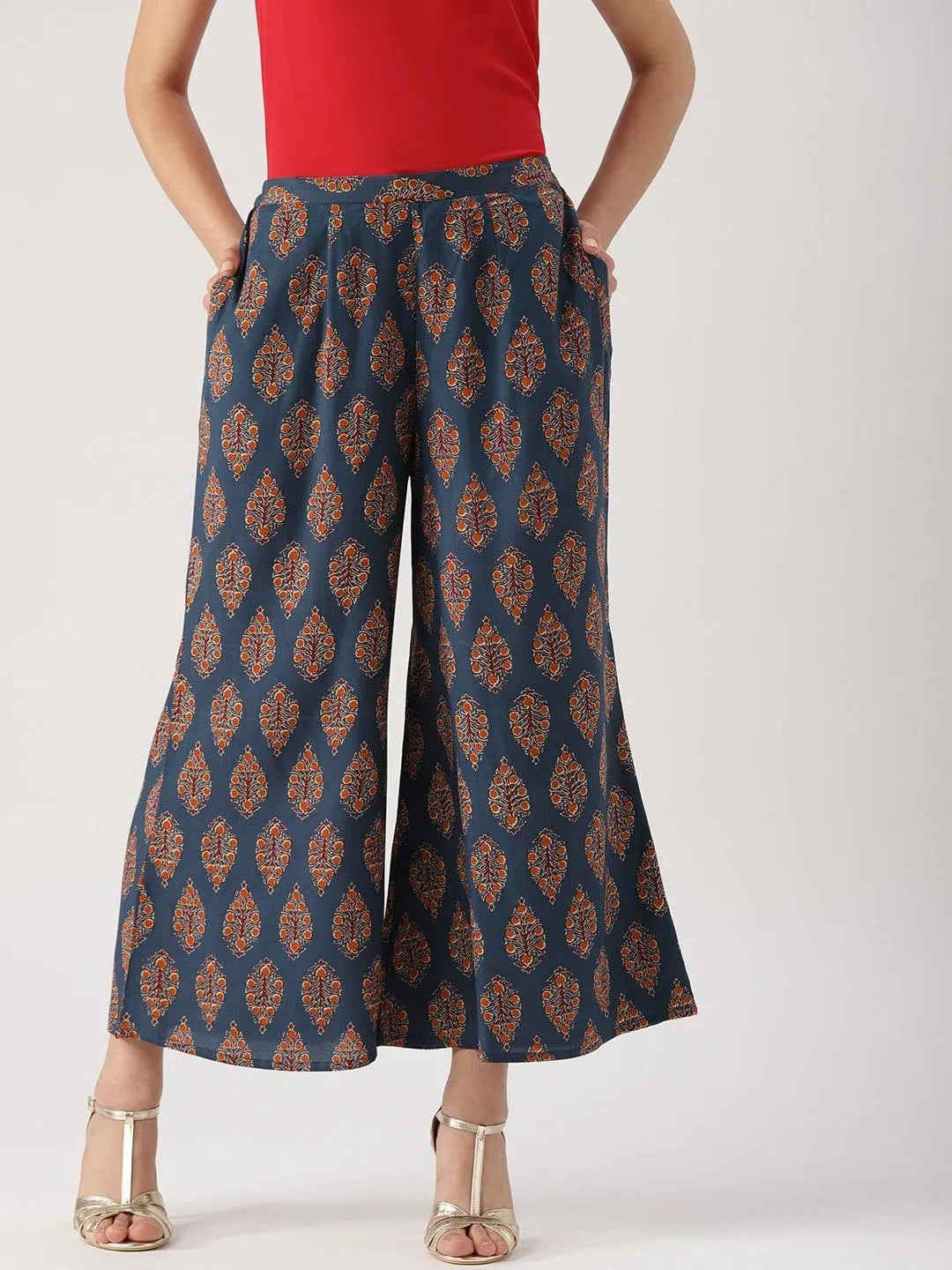 Blue Printed Cotton Palazzos - Jashvi