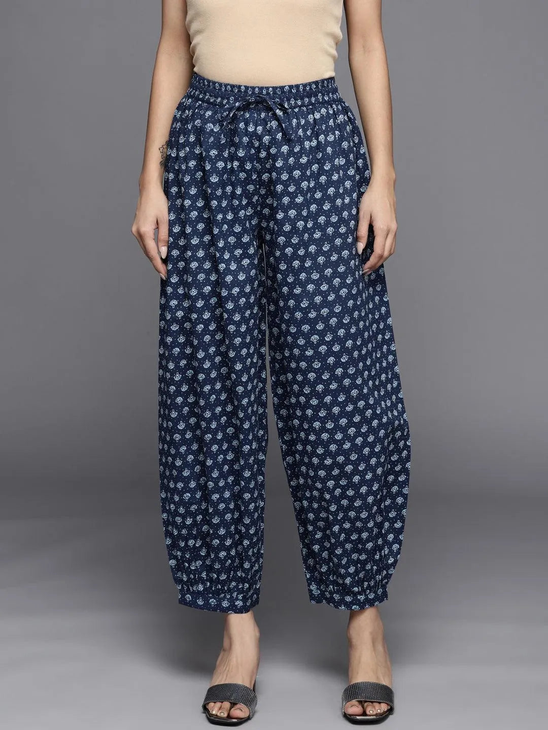 Blue Printed Cotton Salwar Pants - Jashvi