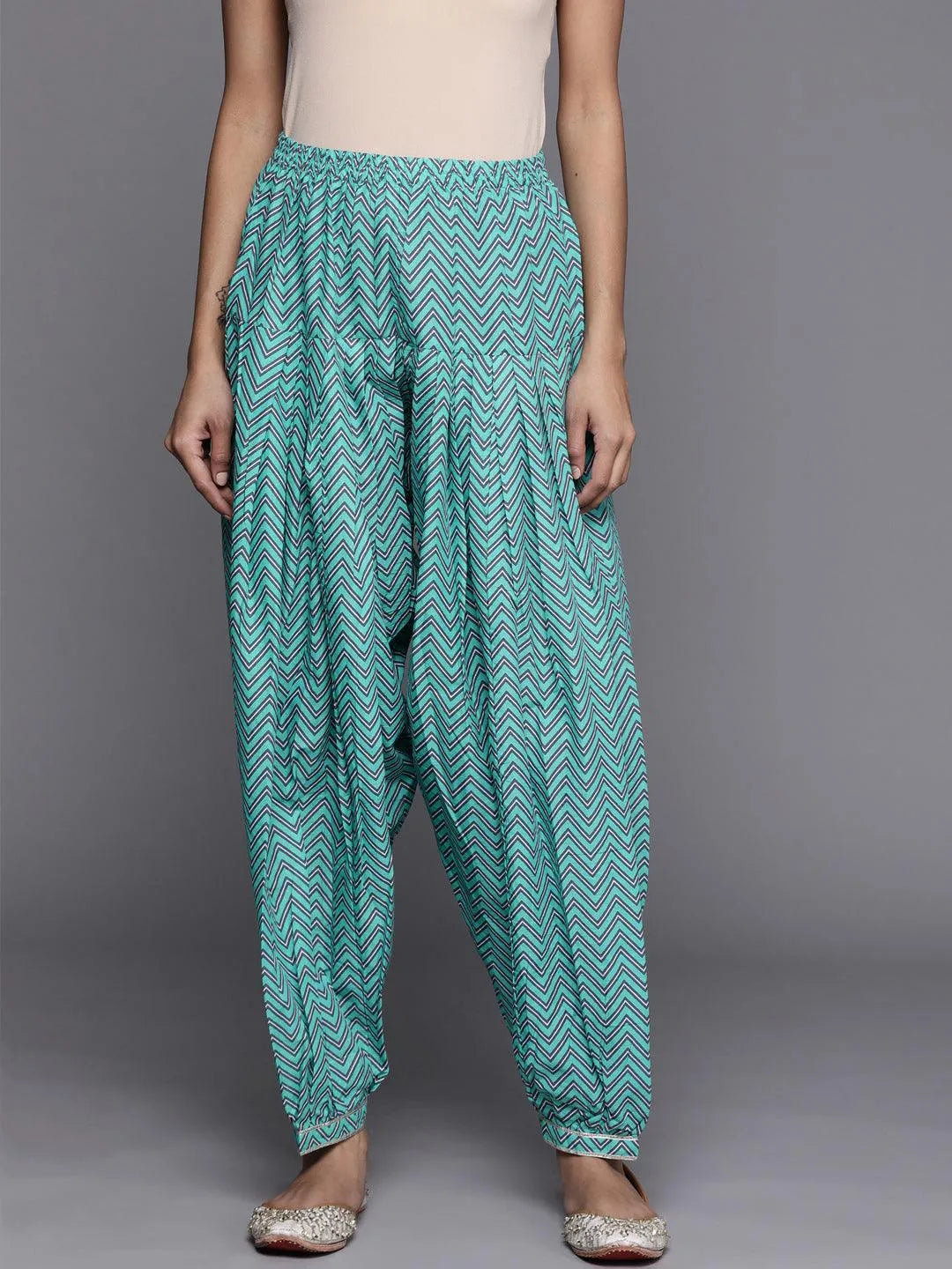 Blue Printed Cotton Salwar Pants - Jashvi