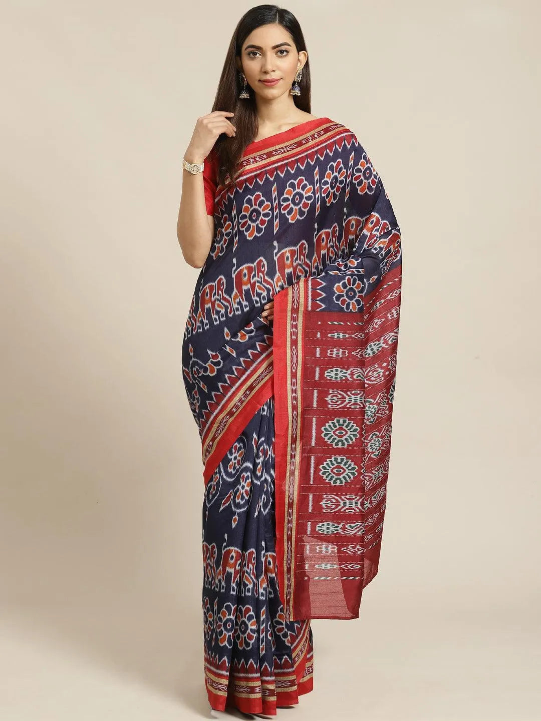 Blue Printed Cotton Saree - Jashvi