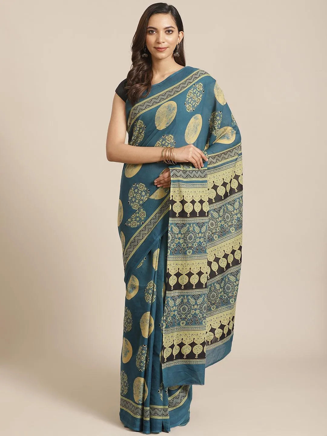 Blue Printed Cotton Saree - Jashvi