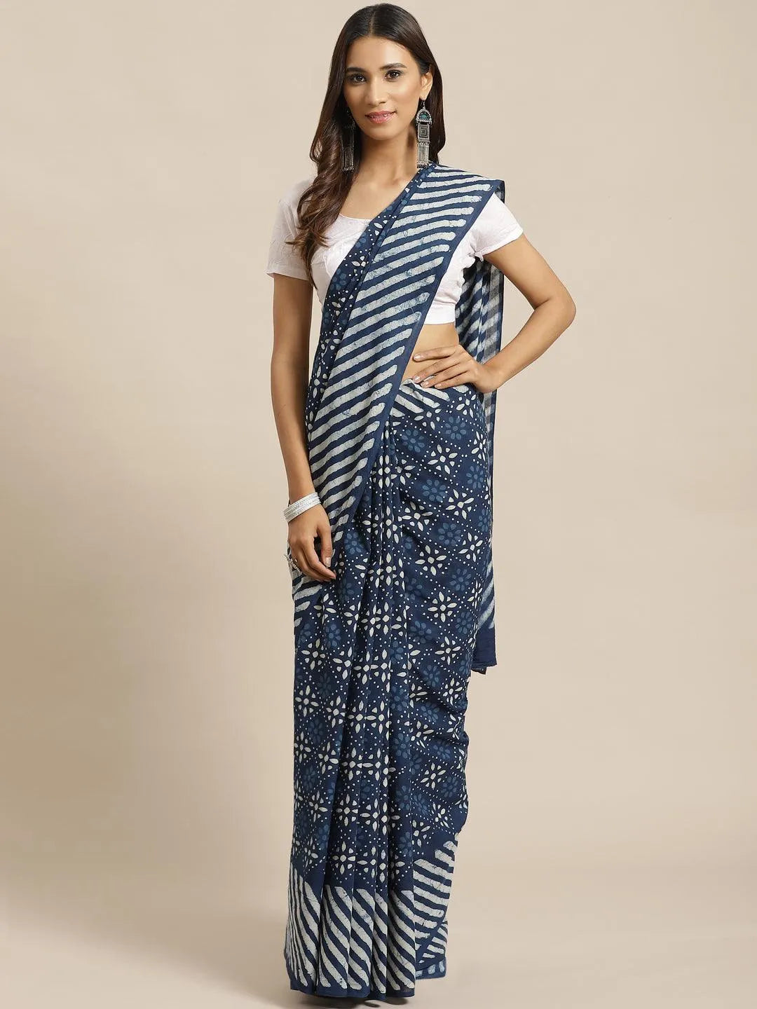 Blue Printed Cotton Saree - Jashvi