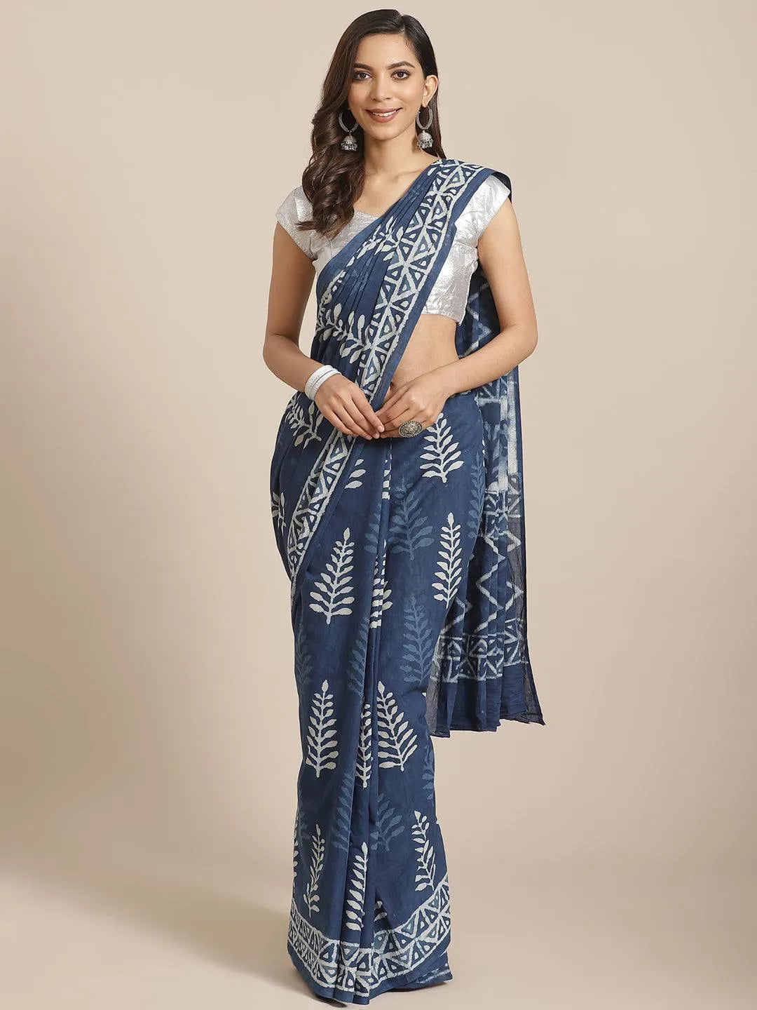 Blue Printed Cotton Saree - Jashvi