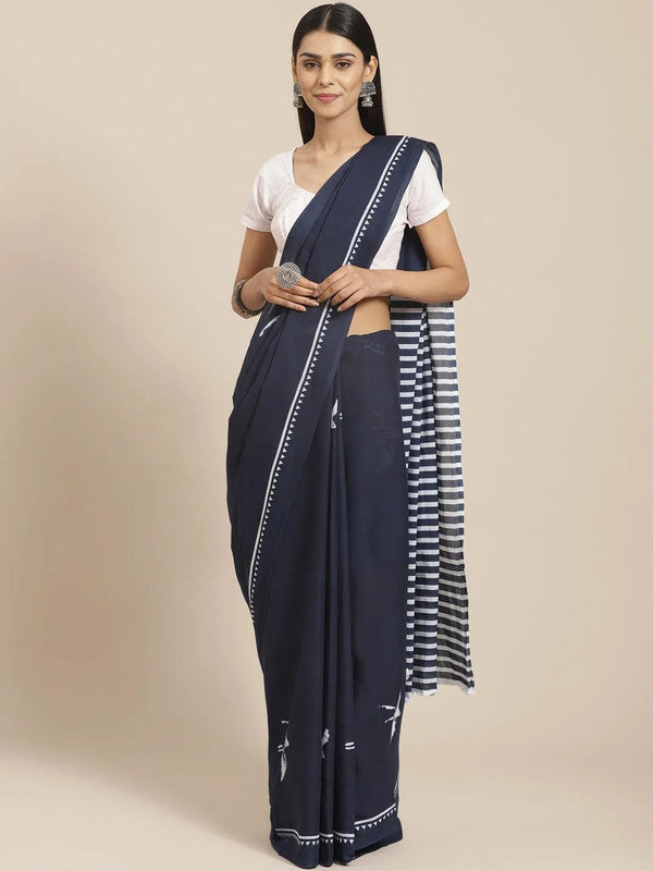 Blue Printed Cotton Saree - Jashvi