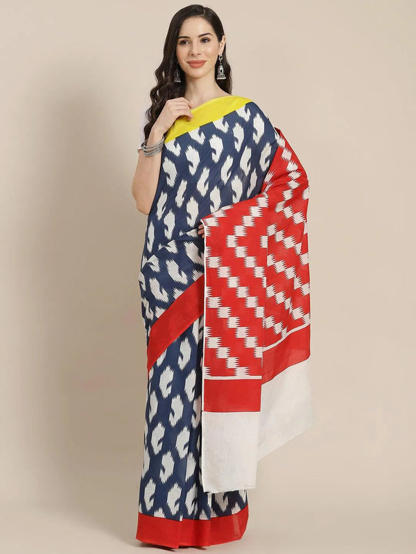 Blue Printed Cotton Saree