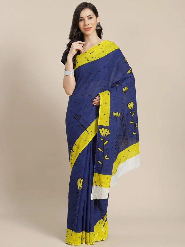 Blue Printed Cotton Saree - Jashvi