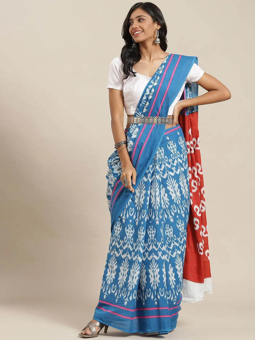 Blue Printed Cotton Saree - Jashvi