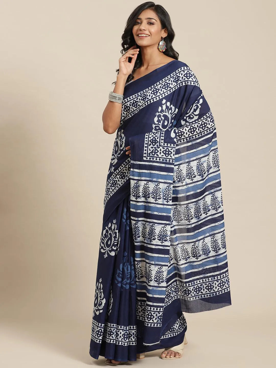 Blue Printed Cotton Saree - Jashvi