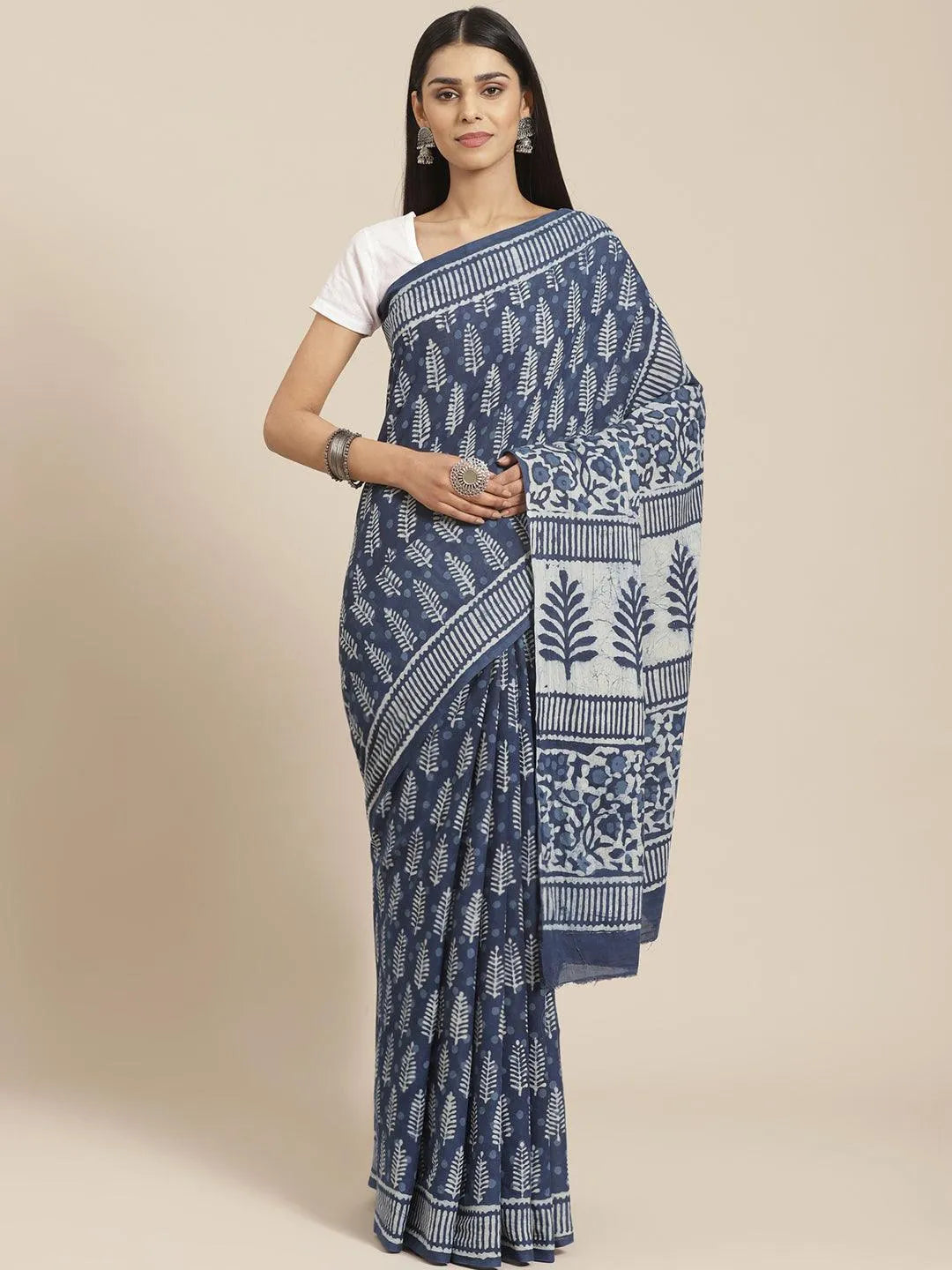 Blue Printed Cotton Saree - Jashvi